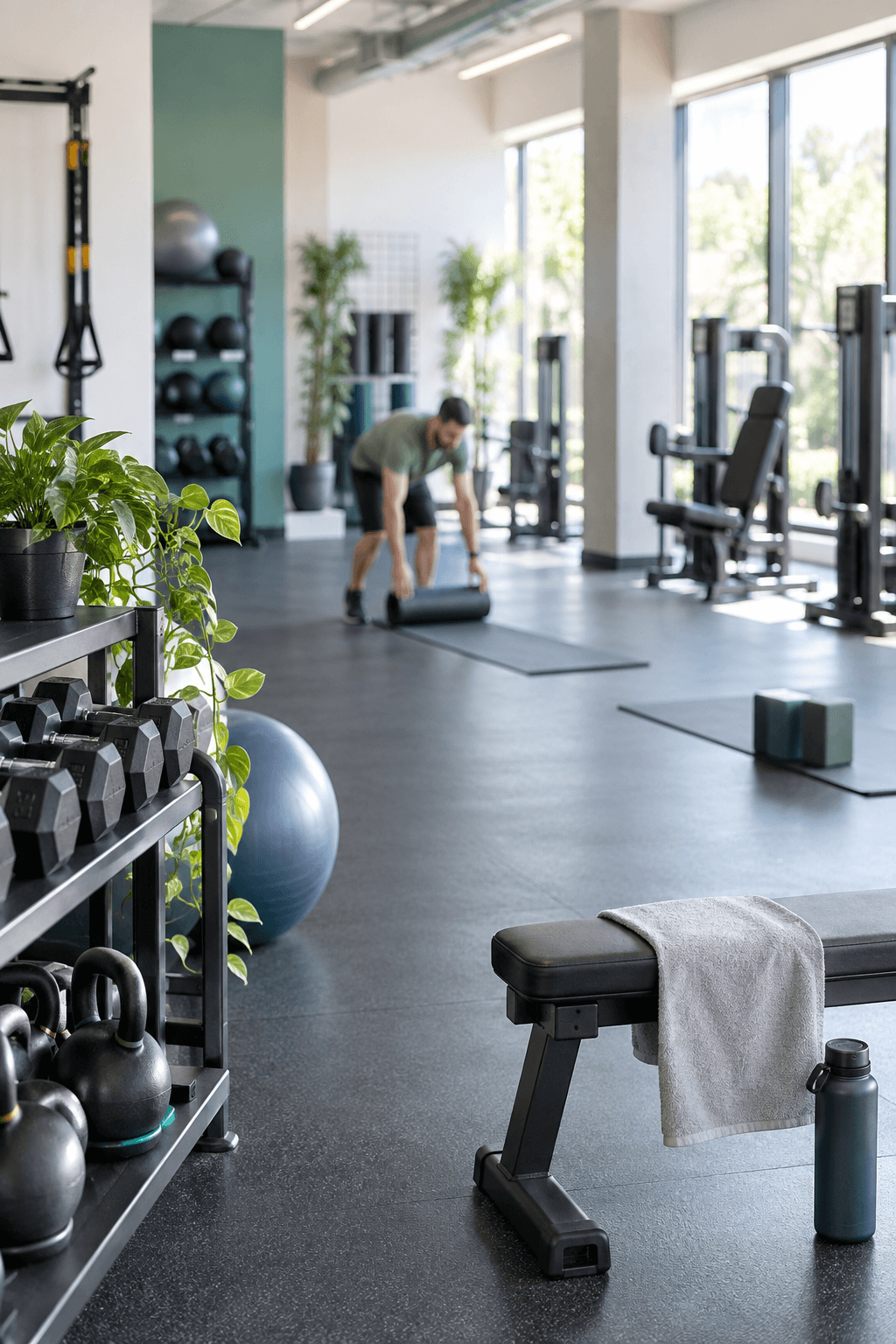 Zona de entrenamiento luminosa en un centro deportivo