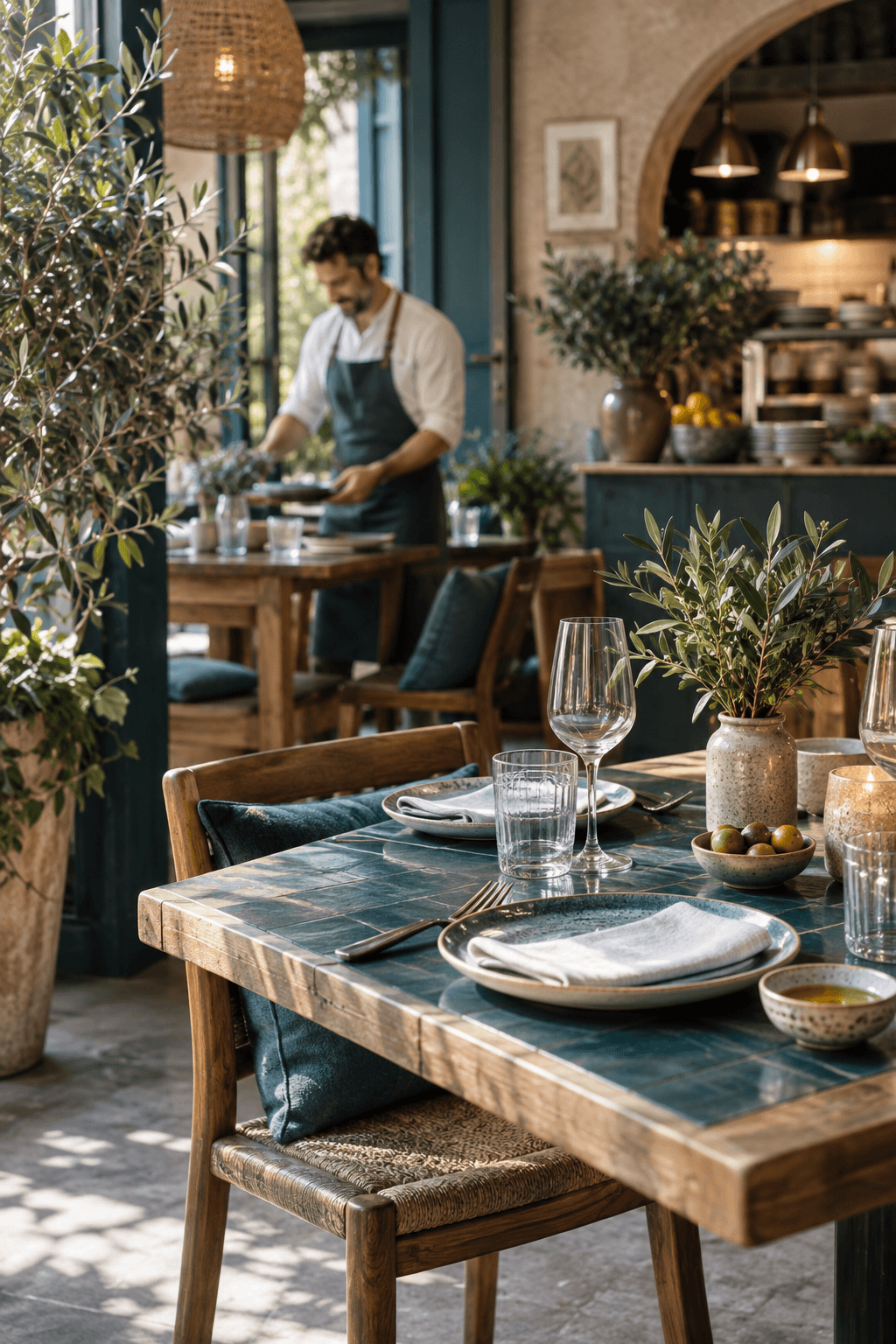 Interior de un restaurante preparado para recibir reservas